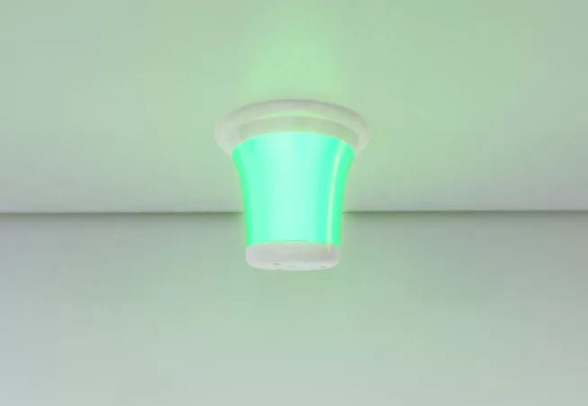 Green sensor light on ceiling