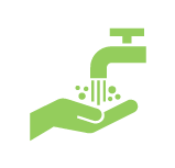 Green icon of hands washing under faucet