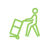 Man pushing trolley icon in green