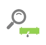 Magnifine glass icon with pipe leak icon