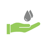 hand and water drop icons in green and grey