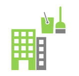 Building and mop and bucket icon